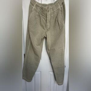 Free People Sz 10 Wide Leg Pale Green Seersucker Linen Blend High Waist button